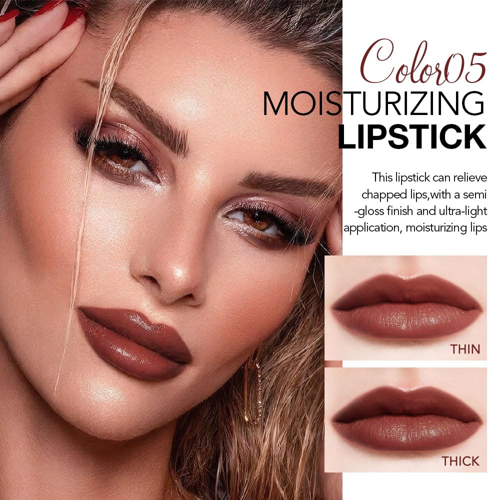 Rich Chocolate Brown Tinted Lip Balm, Hydrating Sheer Soft Matte Finish Lipstick for Women, Creamy Natural Color Lip Tint Balm Lightweight And Non-greasy Long Lasting Waterproof for Dry Lips 05#