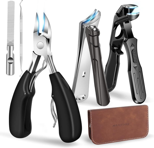 2025 Toenail Clippers for Thick Nails for Seniors, Nail Clippers for Men Angled Head, Toe Nail Clippers Slanted, Wide Jaw Opening with Catcher, Heavy Duty Ingrown Toenail Clippers Long Handle