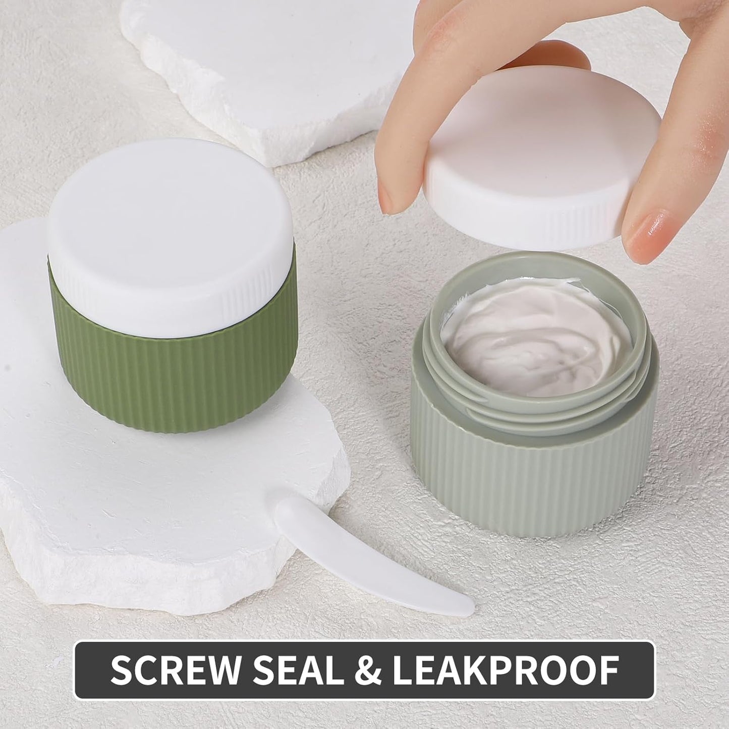 ME.FAN Travel Containers for Toiletries, TSA Approved 2 oz Silicone Cream Jars, Leak-proof Journey Containers, Trip Accessories with Lid for Cosmetic Face Hand Body Cream 4 Pack White Lid Desert Sage