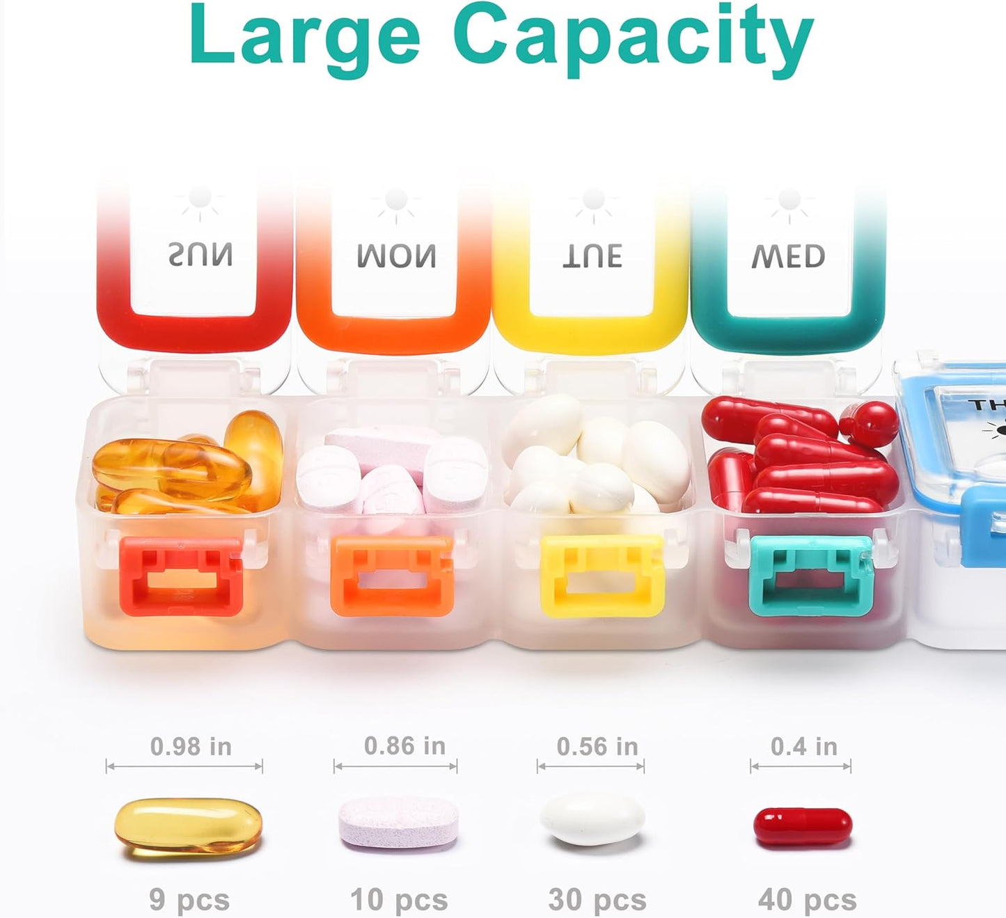 Fullicon Moisture Proof Pill Organizer 2 Times a Day, Large Pill Box 7 Day, Spill Proof Pill Case, Travel Pill Container, Medicine Pill Organizer with Secure Lids, Daily Pill Organizer (Rainbow Clear)