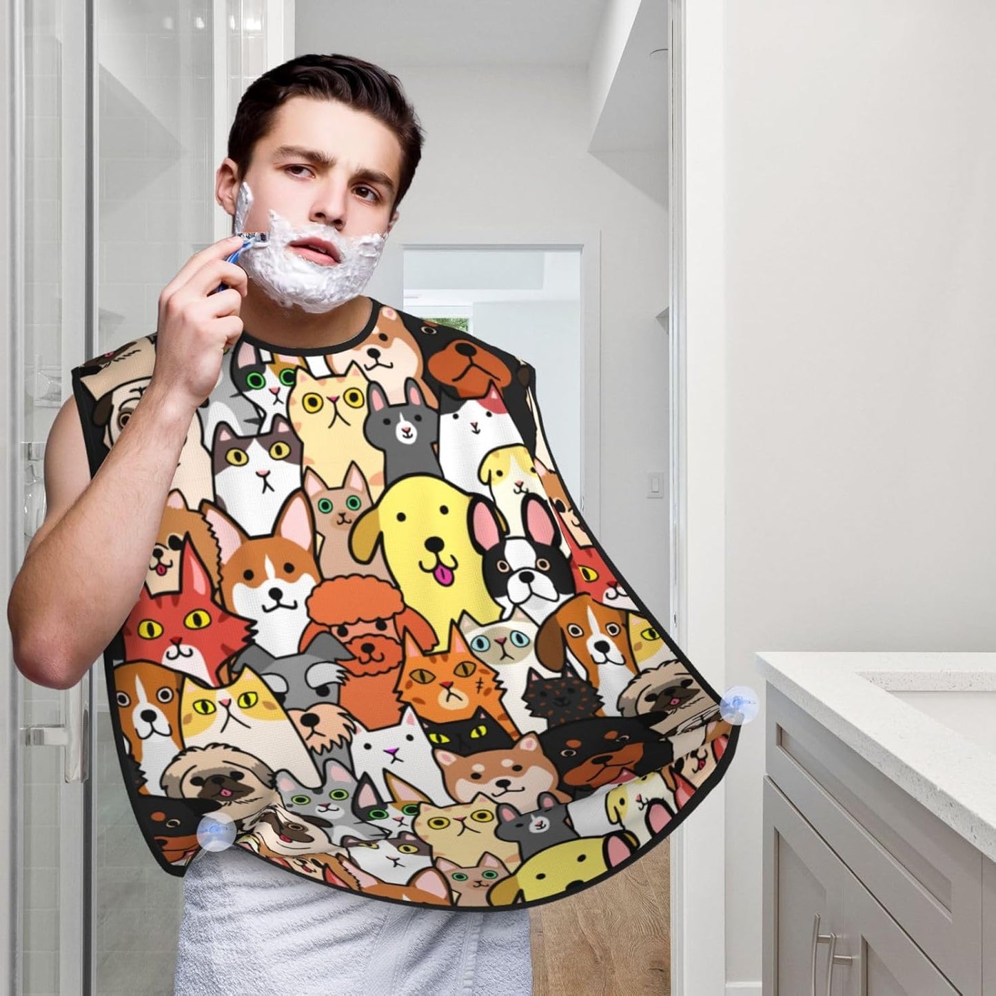 Dogs Cats Beard Bib Apron, Beard Hair Catcher For Men Shaving, Waterproof With Suction Cups