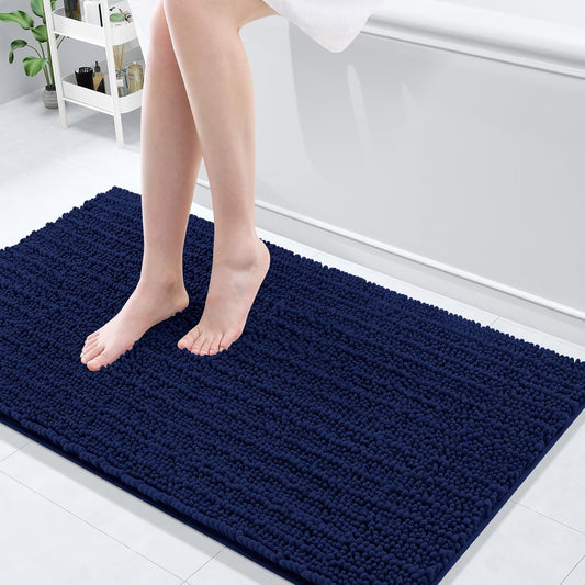 Arotive Luxury Chenille Bathroom Rug Mat, Extra Soft Thick Absorbent Shaggy Bath Rugs, Non-Slip Machine Wash Dry, Plush Bath Mats for Bathroom, Shower and Tub, 47x24, Navy