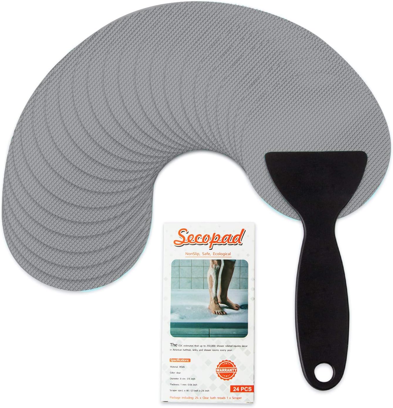 Non-Slip Bathtub Stickers, 24PCS Safety Bathroom Tubs Showers Treads Adhesive Decals Scraper (Gray)