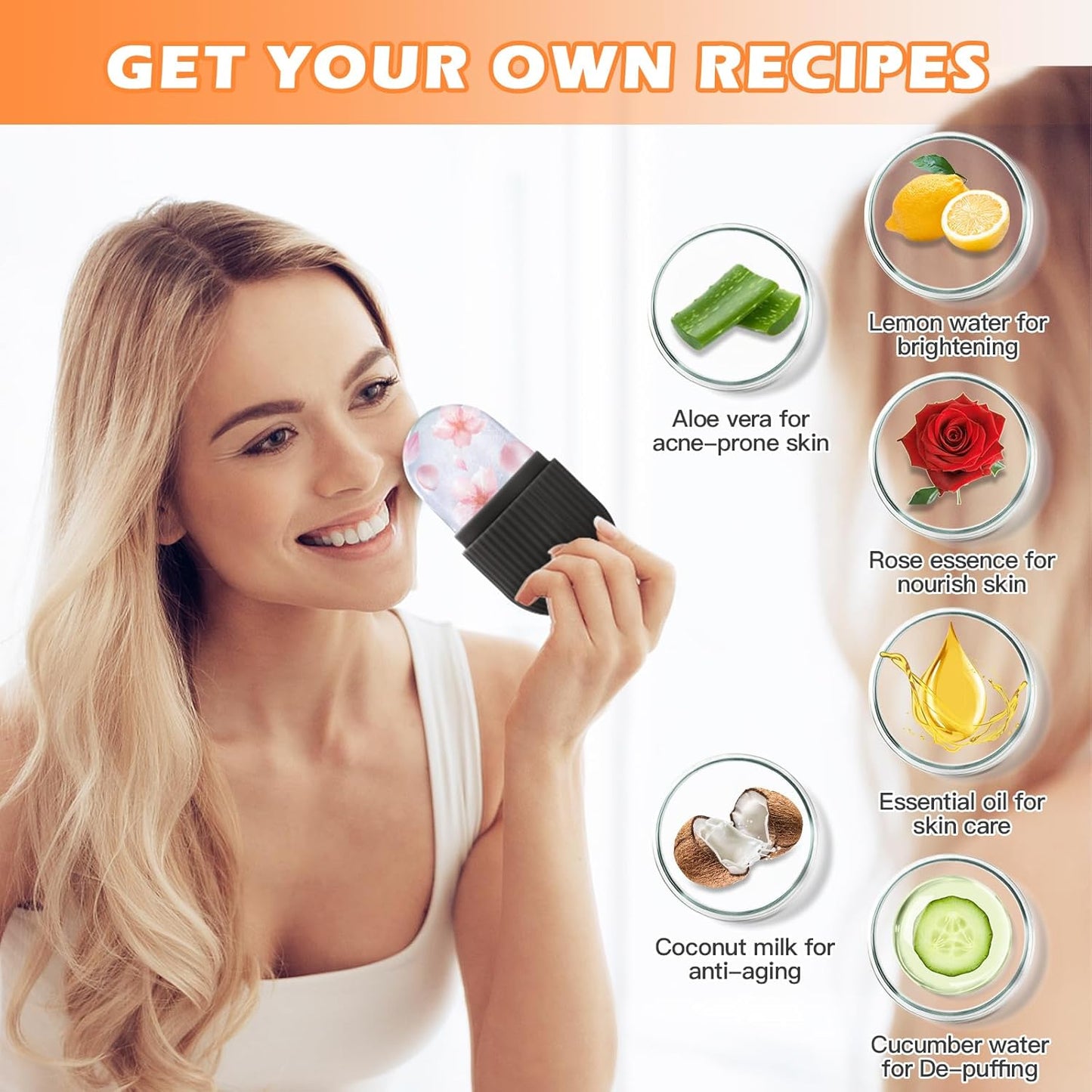 IMEASY Ice Roller for Face and Eye, Upgrated Ice Face Roller,Facial Beauty Ice Roller Skin Care Tools, Ice Facial Cube, Gua Sha Face Massage, Silicone Ice Mold for Face Beauty (Black)