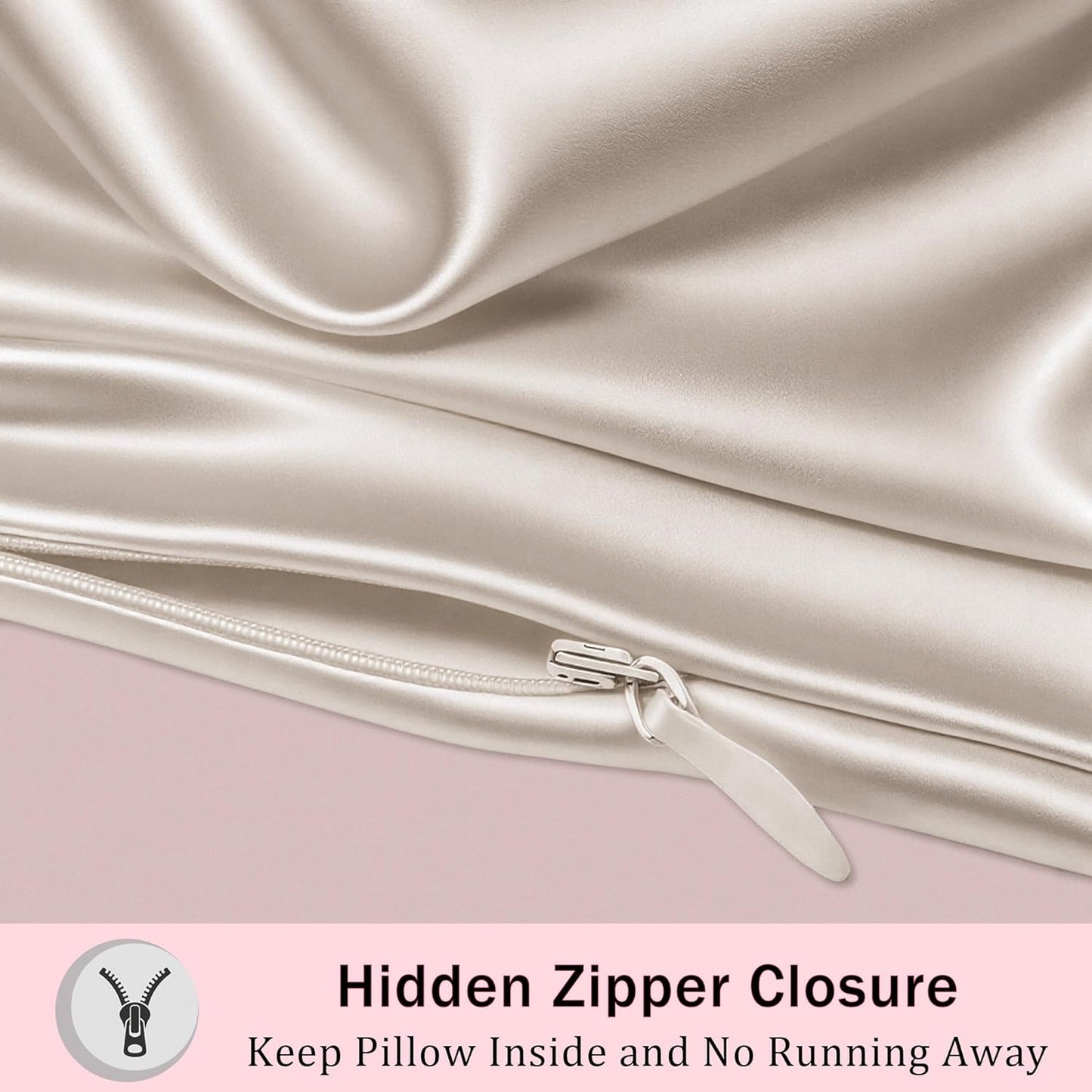 Mulberry Silk Pillow Cases with Zipper, Ultra Smooth Soft Breathable Cooling Pillow Cases for Hot Sleepers, Silk Satin Pillowcase for Hair and Skin, Gifts for Women (Beige, King Size, 1 Pack)