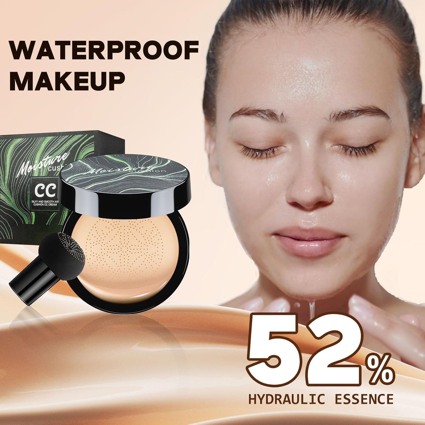 Mushroom Head Air Cushion CC Cream - Tattoo Cover up Makeup Waterproof Long-Lasting Moisturizing Concealer Foundation, Even Skin Tone for All Skin Types (Natural)