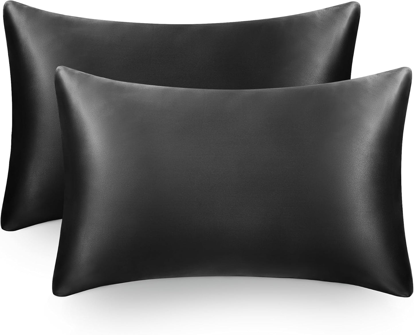 EXQ Home Silky Satin Pillowcase for Hair and Skin,Pillow Cases Standard Size Set of 2 Satin Pillow Case 2 Pack with Envelope Closure Black (Standard)