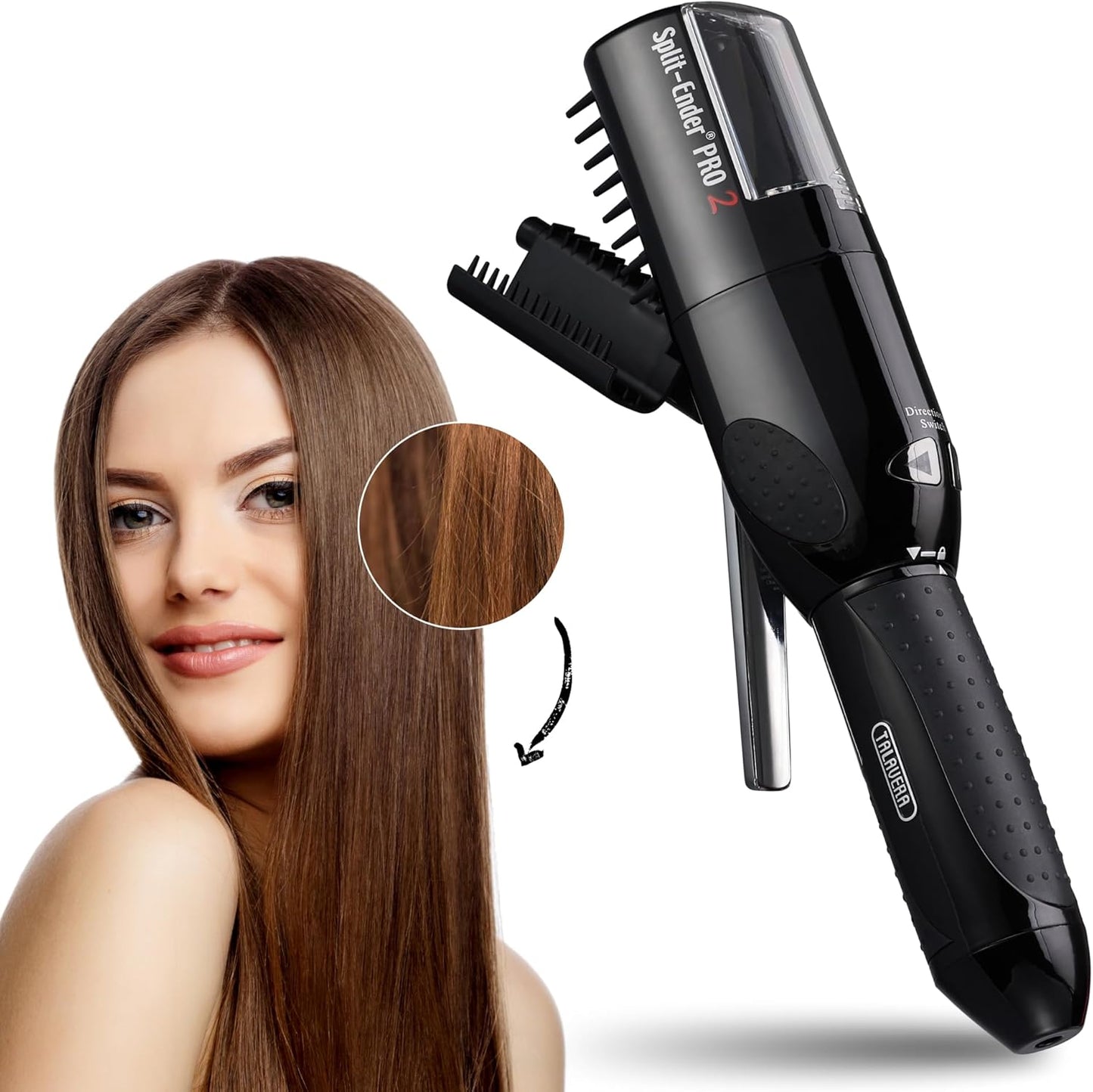 Split-Ender Pro 2 - Original Professional Beauty Tool - Cordless Split End Hair Trimmer for Damaged, Dry, Brittle, Frizzy, Curly or Straight Hair (Black)