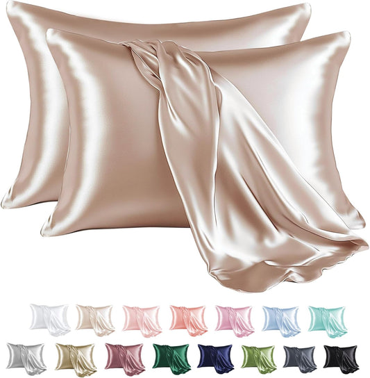 MR&HM Satin Pillowcase for Hair and Skin, Silk Satin Pillowcase 2 Pack, King Size Pillow Cases Set of 2, Silky Pillow Cover with Envelope Closure (20x36, Champagne)