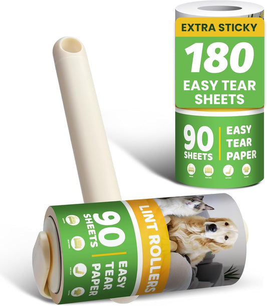 Lint Roller 2-in-1 Rotatable Handle Pet Hair Remover for Laundry Dog Hair, Cat Hair, Animal Fur, Fuzz Extra Sticky Roller for Couch, Clothes, Furniture and Carpet(2 Pack)