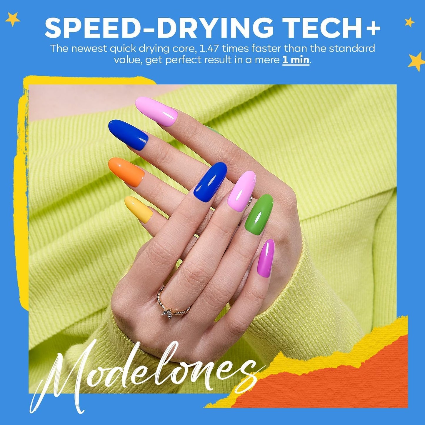 modelones Nail Polish Set, 12 Colors Neon Pink Red Blue Orange Spring Summer Quick Dry Mini Starter Kit, Long Lasting Art DIY Manicure Set at Home for Women Girls