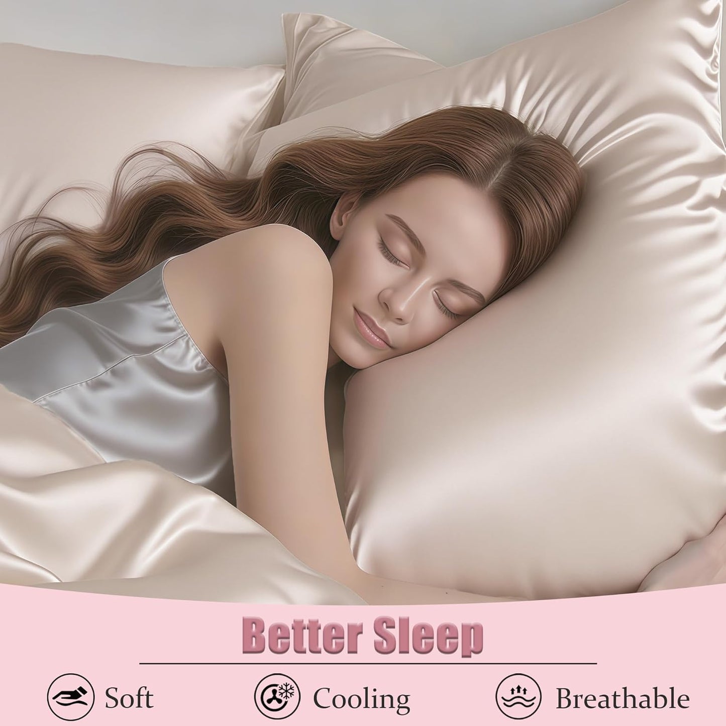 Mulberry Silk Pillow Cases with Zipper, Ultra Smooth Soft Breathable Cooling Pillow Cases for Hot Sleepers, Silk Satin Pillowcase for Hair and Skin, Gifts for Women (Beige, King Size, 1 Pack)