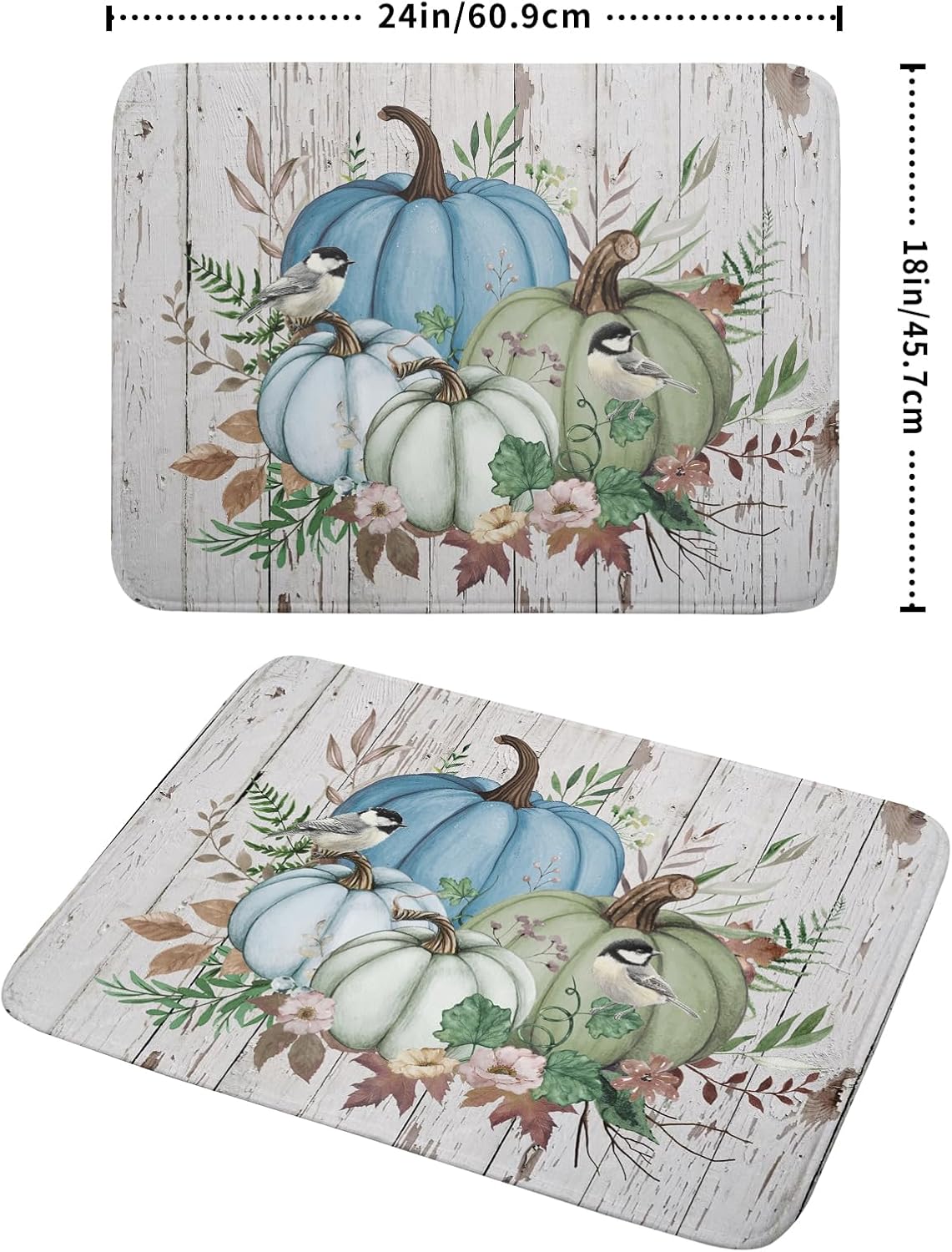 Fall Blue Pumpkin Dish Drying Mat 18x24 inch Autumn Harvest Dish Rack Mats Reversible Microfiber Drainer Pad for Kitchen Countertop Decor