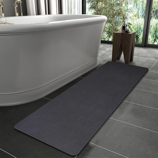 Diatomaceous Earth Bath mat Bathroom Rugs Super Absorbent Quick Dry Non Slip Bath Mat Thin Bathroom Floor Mats Fit Under Door-Shower Rug for in Front of Bathtub Shower, Dark Grey, 23.6"x66.9"
