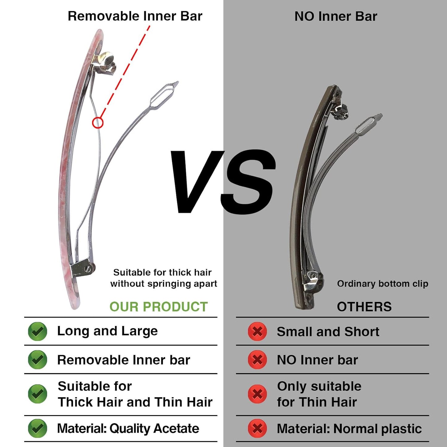 Long French Hair Barrettes 4 Inch Large Hair Clips for Women Thick Hair Automatic Clasp Clamp Pins Resin Nonslip Grip Ponytail Holders, Stylish Hair Accessories Blue Green Pink 3 Pack