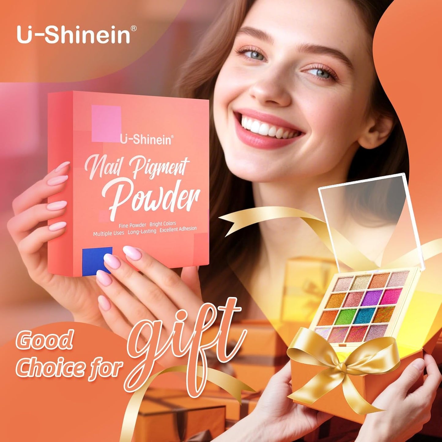 Chrome Nail Powder Palette, 16 Glitter Laser Metal Mirror Effect Aurora Iridescent Holographic Gold Silver Bright Colors Ombre Nail Pigment Powder Kit French Nails Manicure DIY Accessories