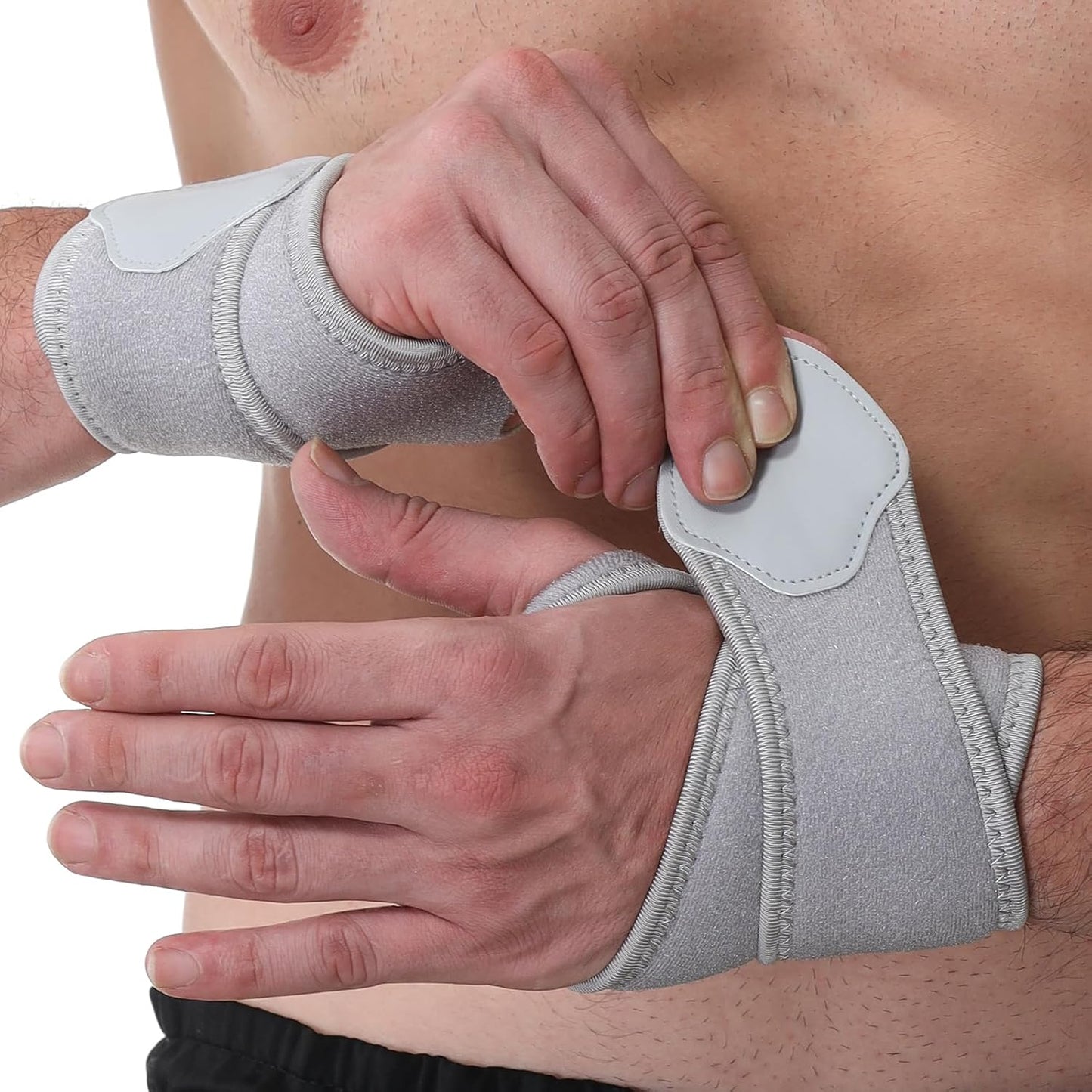 NeoTech Care Wrist Band - Elastic & Breathable Fabric - Adjustable Compression Strap - Men, Women, Right or Left - Support Wrap for Protection or Sports (Gray Color, Size S, 1 Pair)