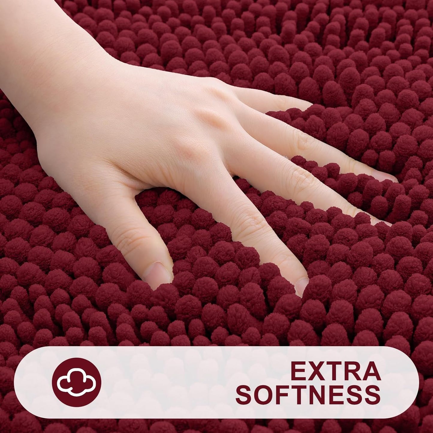 Grandaily Chenille Striped Bathroom Rugs 59x24, Extra Thick and Absorbent Bath Mats, Non-Slip Soft Plush Shaggy Shower Carpet, Machine Wash Dry, Bath Rug for Bathroom, Burgundy