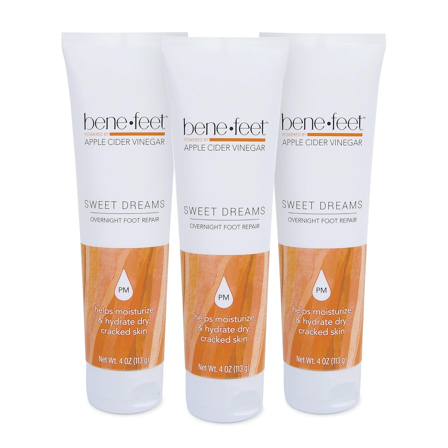 Benefeet Sweet Dreams Overnight Foot Repair - Night Cream for Detox, Moisturize & Soften Dry Cracked Skin, With Apple Cider Vinegar, Turmeric & Borage Oil, 4oz (3 Pack)