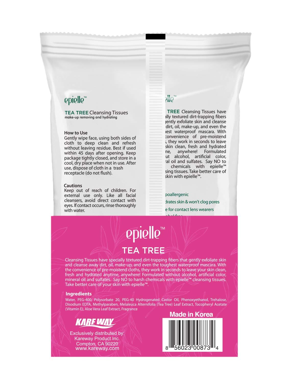 Epielle Tea Tree Makeup Remover Wipes, Gentle Daily Facial Cleanser Towelettes, Remove Dirt, Oil & Waterproof Mascara, Hypoallergenic & Alcohol-Free, 60 Count (Pack of 2)