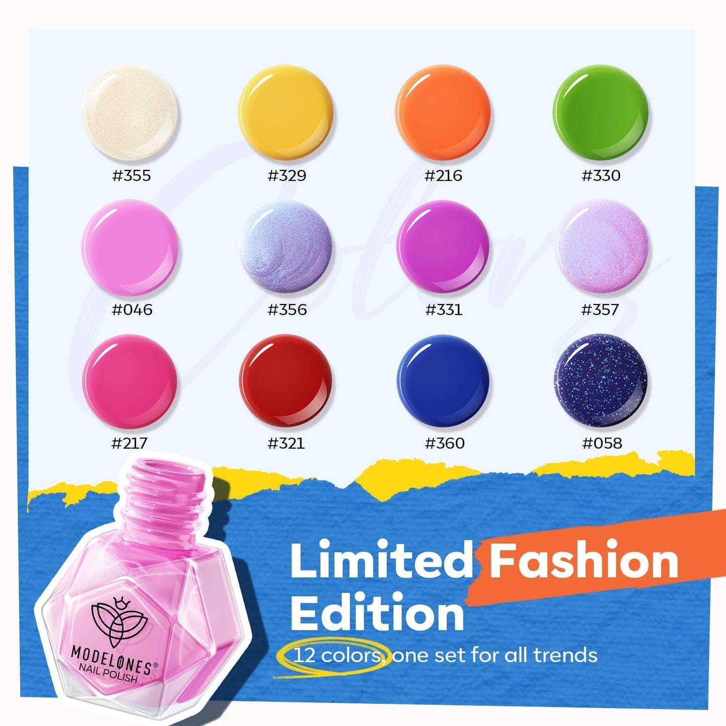 modelones Nail Polish Set, 12 Colors Neon Pink Red Blue Orange Spring Summer Quick Dry Mini Starter Kit, Long Lasting Art DIY Manicure Set at Home for Women Girls