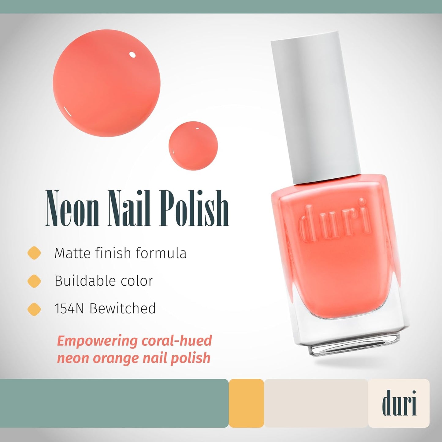 duri 154N Bewitched - Neon Orange Nail Polish, Matte Finish, Quick Drying, 0.45 Fl Oz