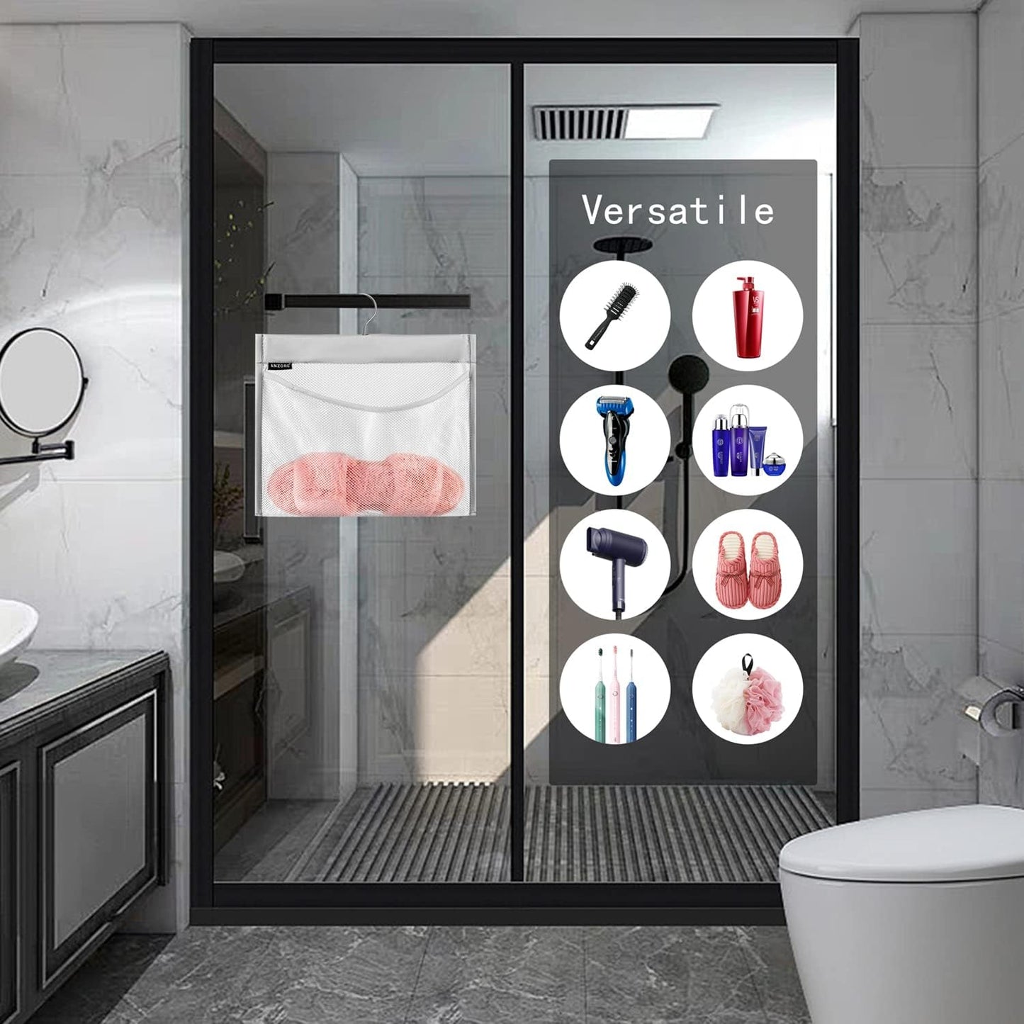 Mesh Shower Organizer Hanging Caddy Quick Dry Bathroom Storage for Toiletry Accessories with Rotating Hanger (1 Pocket)