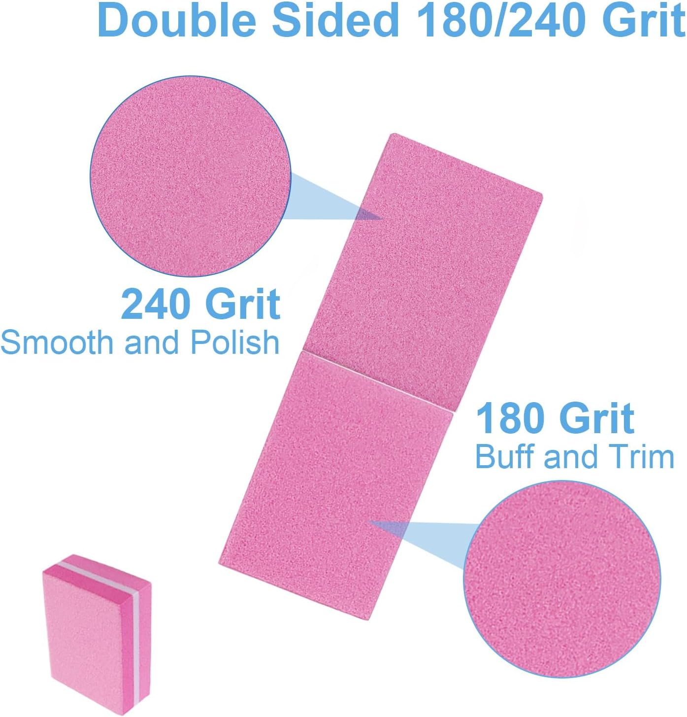 180/240 Grit Nail Buffers (100 Pack), Mini Buffer Block Nail File for Acrylic Nails and Natural Nails, Professional Nail Buffer Block Bulk Buffing Blocks for Nail Buff Manicure File Blocks Set Pink