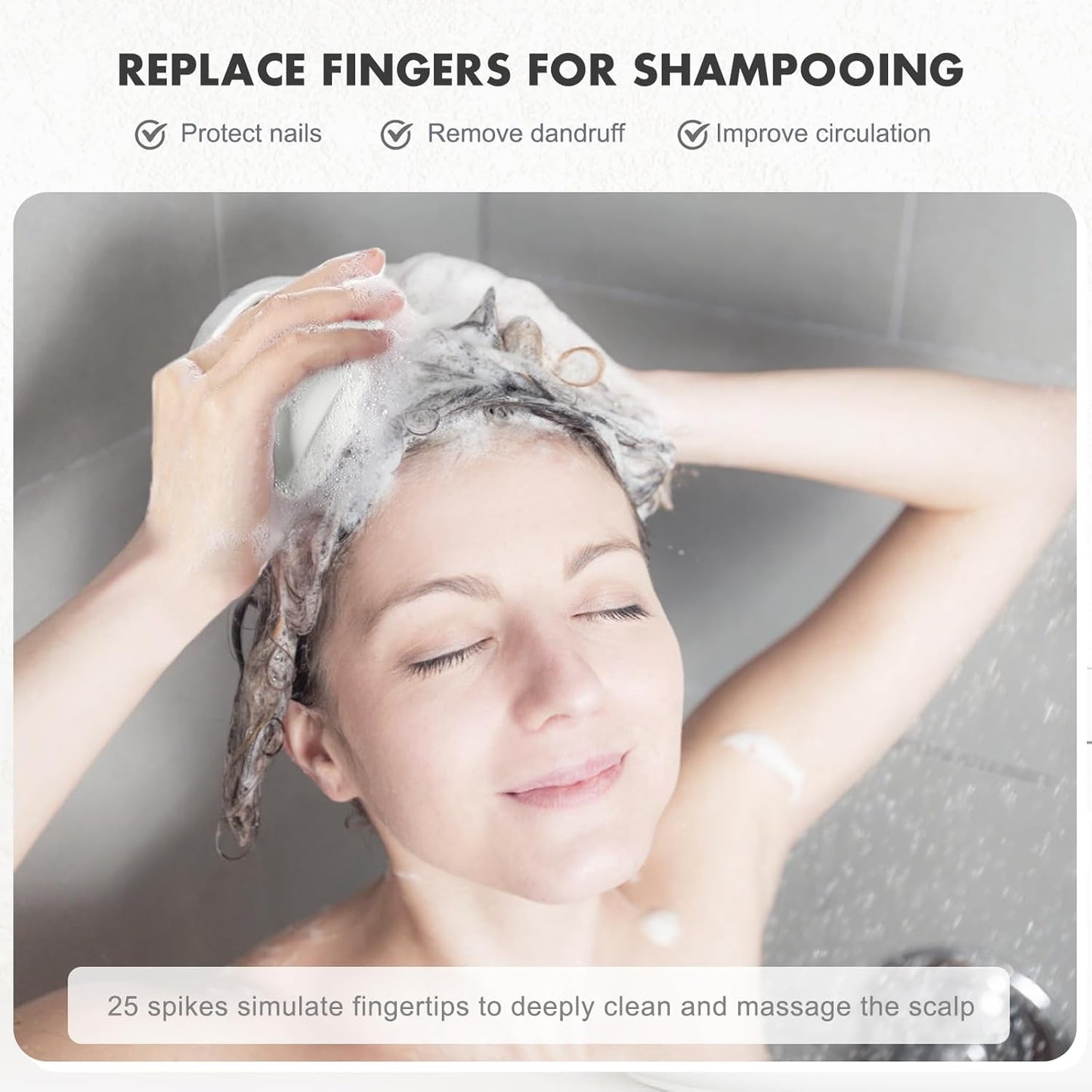 FREATECH Massager Shampoo Brush with Soft Silicone Bristles for Scalp Care, Shower Hair Scalp Scrubber Exfoliator for Dandruff Removal and Hair Growth, Wet & Dry for Men, Women and Kids, White