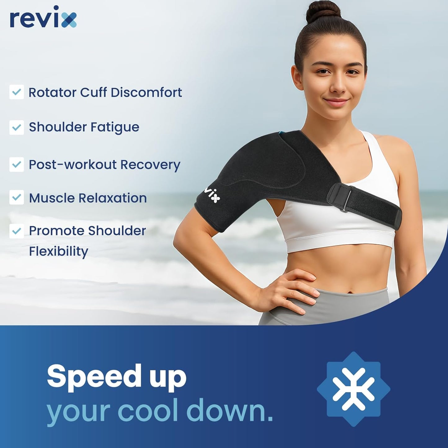 REVIX Shoulder Ice Pack Wrap for Rotator Cuff, Reusable Gel Ice Pack Shoulder Brace with Extra Removable Coldfocus for Long-Lasting Cold Therapy, Soothe Biceps Discomfort & Workout Relief