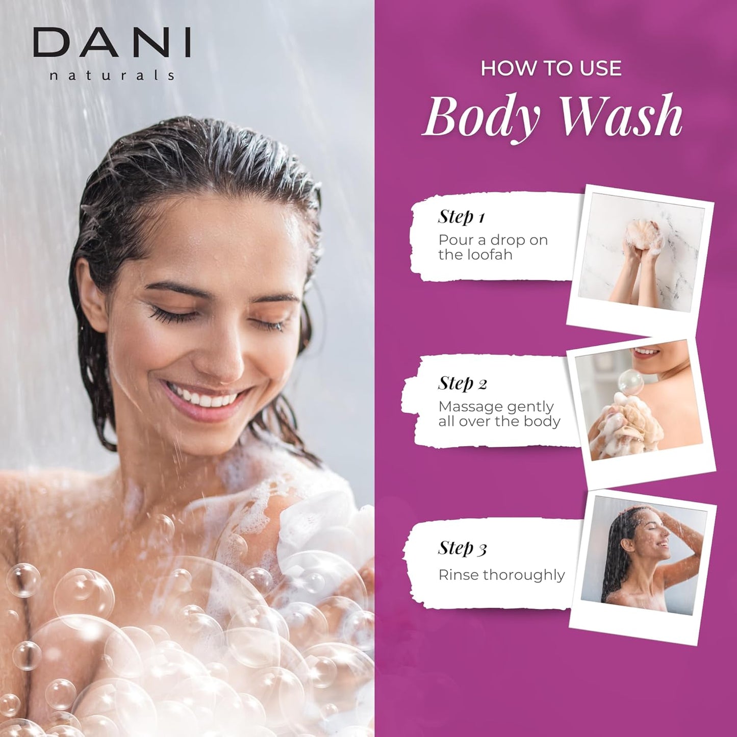 DANI Naturals Moisturizing Body Wash - Sweet Passion Fruit Scent with Organic Aloe Vera & Natural Glycerin - Sulfate & Paraben-Free Shower Gel - 12 oz - Vegan & Cruelty-Free