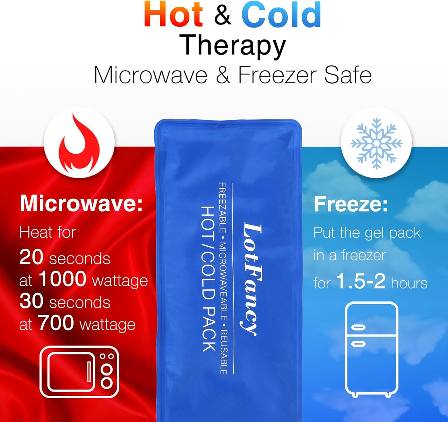LotFancy Ice Pack for Injuries, Pack of 2, FSA HSA Eligible, Reusable Hot Cold Pack for Therapy, Cooling or Heating Pad for First Aid, Back Shoulder Neck Head Feet Pain Relief, 11 x 5 Inches