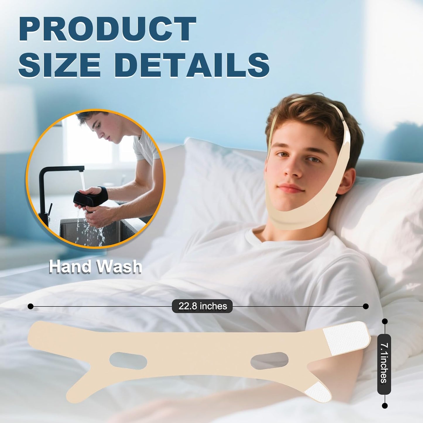 Anti Snoring Chin Strap, Chin Strap for Sleeping Adjustable High Elasticity Traceless, Comfortable Stop Snoring Solution, Breathable and Reusable Anti Snoring Devices for Men and Women (Beige)