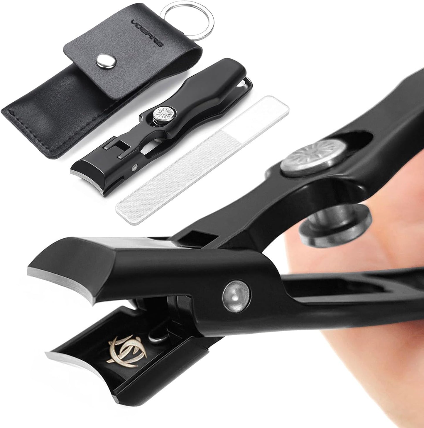 Toe Nail Clippers for Thick Nails for Seniors, Wide Jaw Opening Ultra Sharp No Splash Nail Clippers for Men Heavy Duty Stainless Steel (Black)