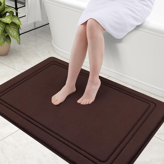 Grandaily Memory Foam Bath Mat Rug 40x32, Ultra Soft, Non-Slip and Absorbent Bathroom Rugs, Machine Wash Dry, Comfortable Bath Carpet for Bathroom Floor, Tub and Shower, Brown