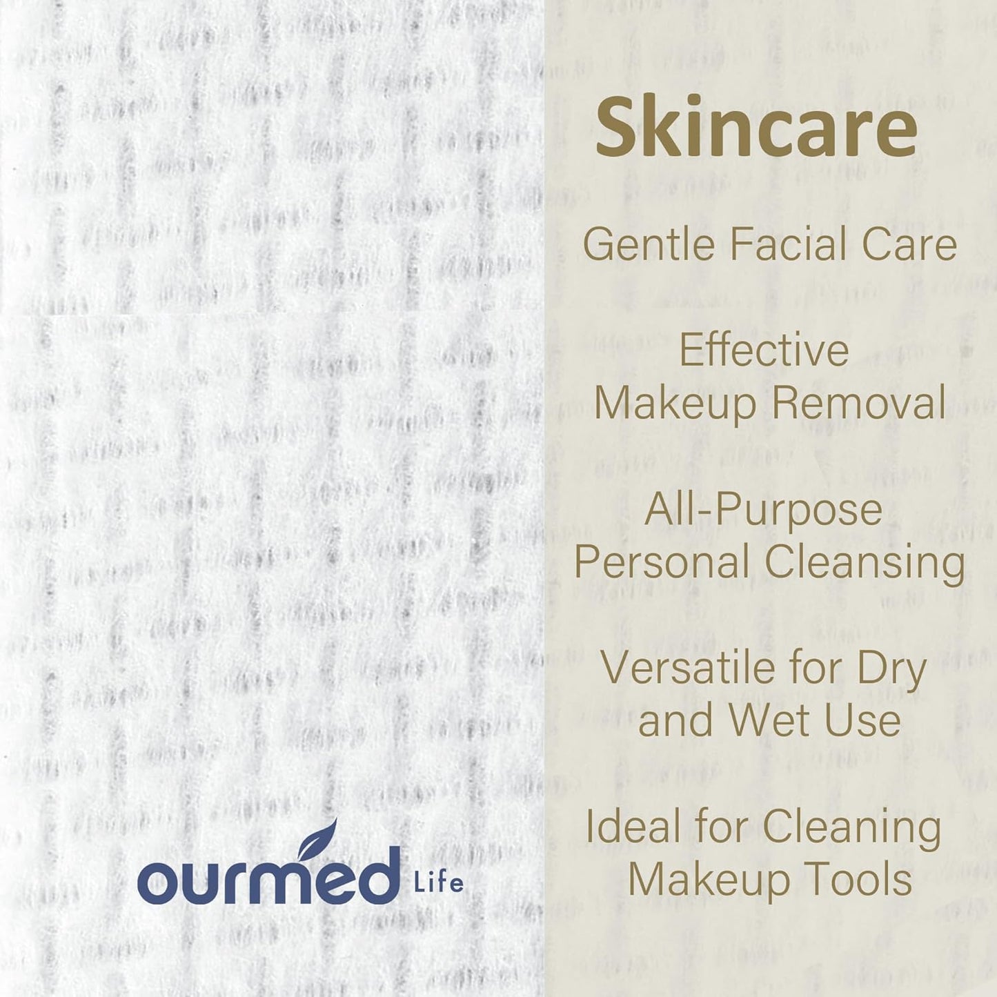 Ourmed Life Disposable Face Towel | 150 Count Lint-Free Biodegradable Clean Towels | Dry Makeup Remover Wipes | Super Soft & Thick for Sensitive Skin | 10-Inch X 12-Inch Extra Large Size | Pack of 3