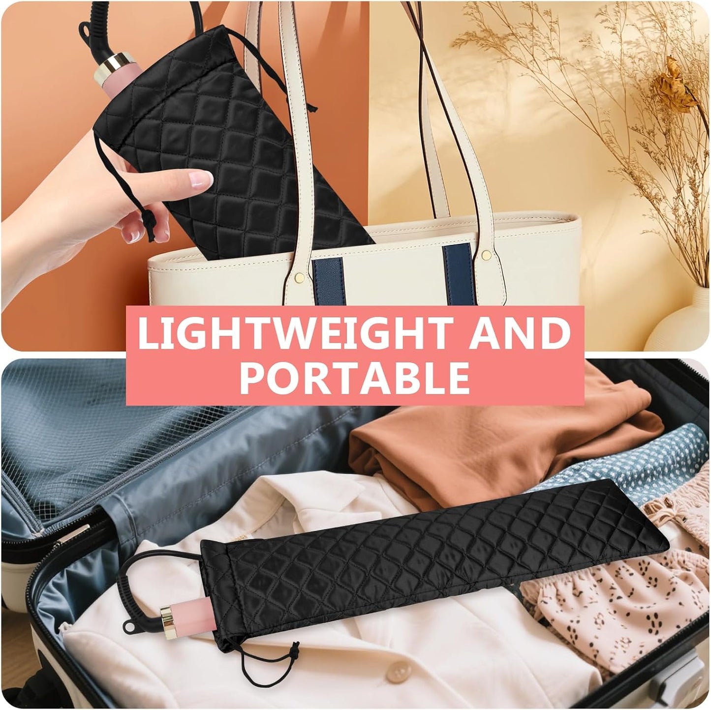 AMIJEAL Heat Resistant Hair Tools Organizer Bag Portable Travel Drawstring Storage Cover Pouch for Hair Straightening Irons, Curling Irons, Flat Irons and Hot Styling Tools(16" x 4.3")