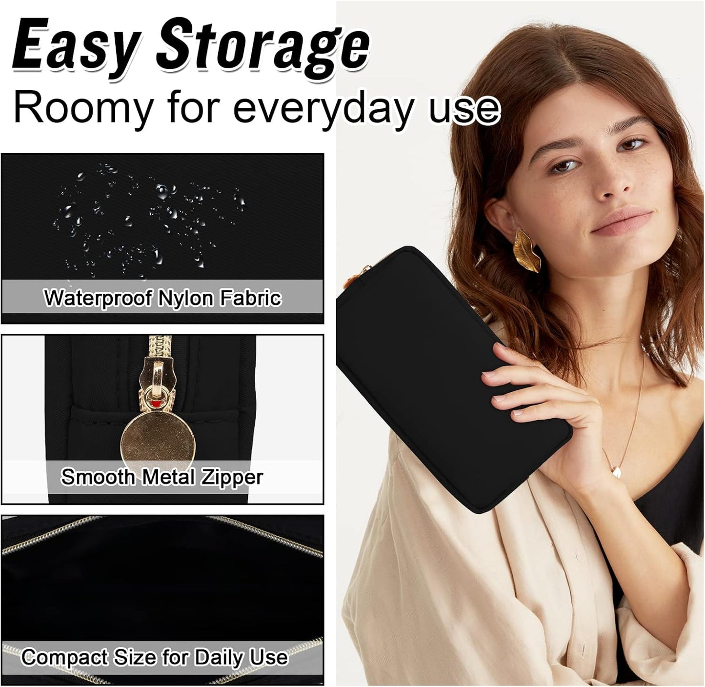 Nylon Small Makeup Bag for Purse, Cute Preppy Makeup Bag Cosmetic Zipper Pouch Purse, Waterproof Portable Travel Toiletry Bag Coin Pouch Clutch Makeup Brush Bag Organizer Storage for Women Girls(Blue)