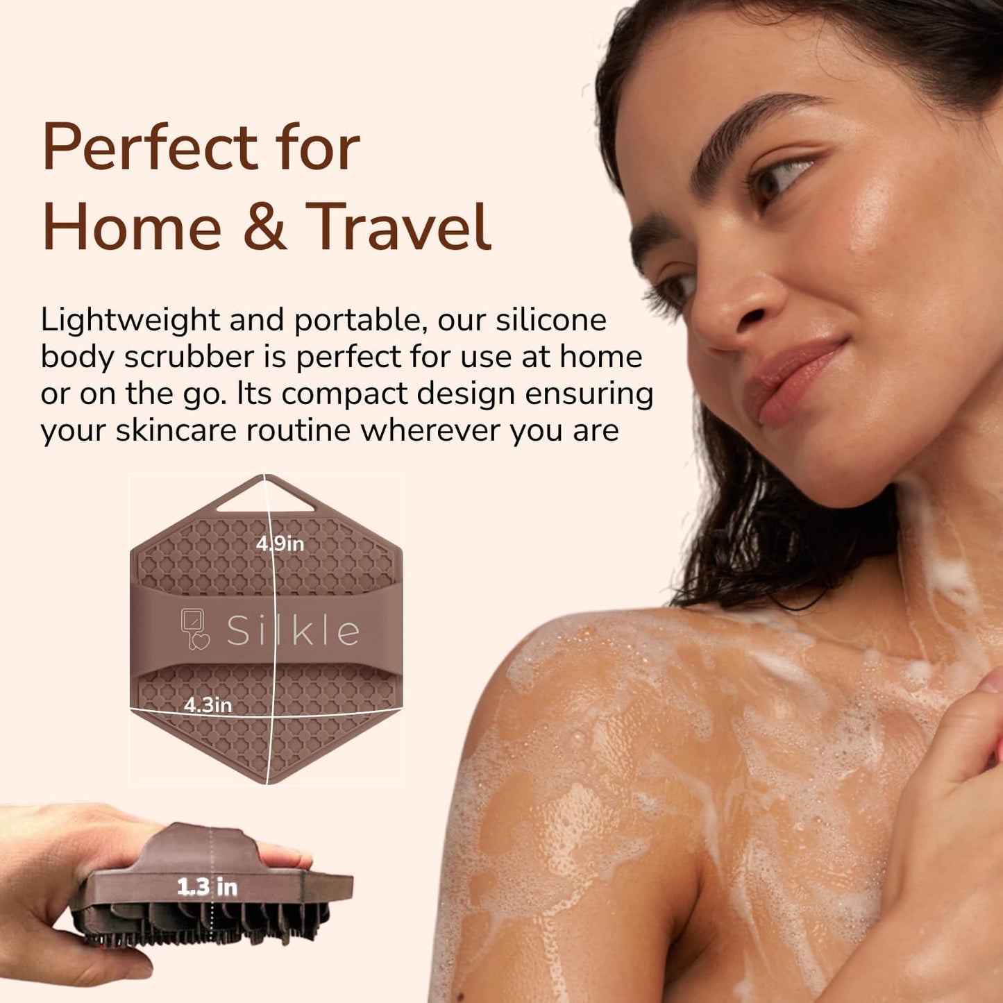 Silicone Body Scrubber - Exfoliating Bath Brush and Skin Cleanser - Shower Sponge for Gentle Body Scrub and Wash - Silicone Scrubbing Care Tool for a Refreshed and Renewed You - Brown