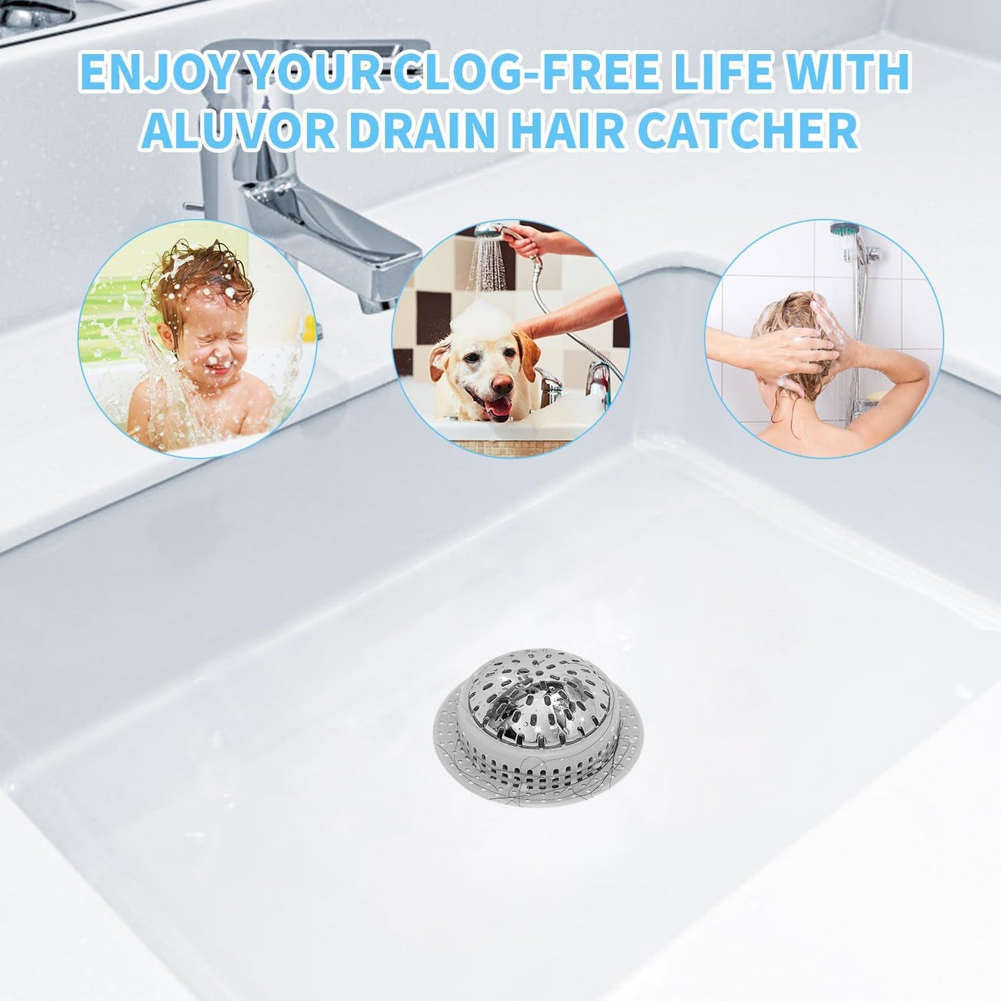 Shower Drain Hair Catcher, Shower Drain Cover, Bathtub Drain Hair Catcher for Pop-Up & Regular Drains
