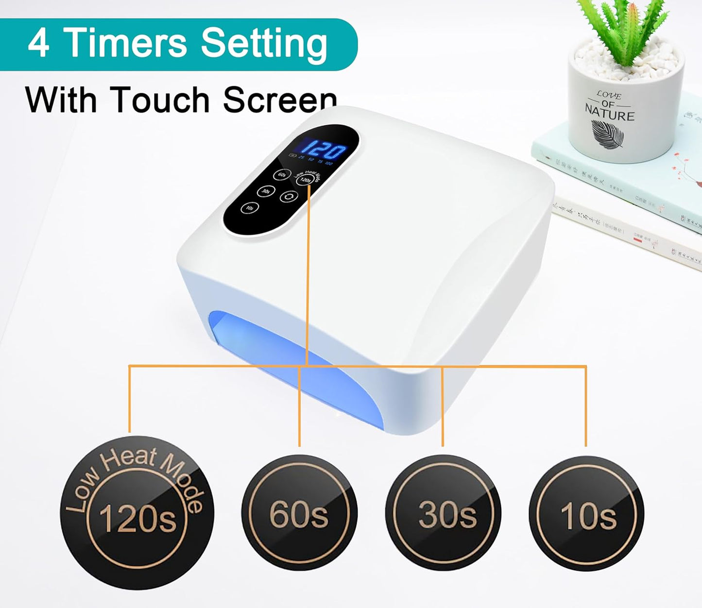 𝐔𝐩𝐠𝐫𝐚𝐝𝐞𝐝 72W Cordless Led Nail Lamp, Rechargeable Nail Dryer, Portable Gel UV Led Nail Light with Metallic Reflector Base, Professional Gel Curing Lamp with 4 Timer Setting for Home and Salon