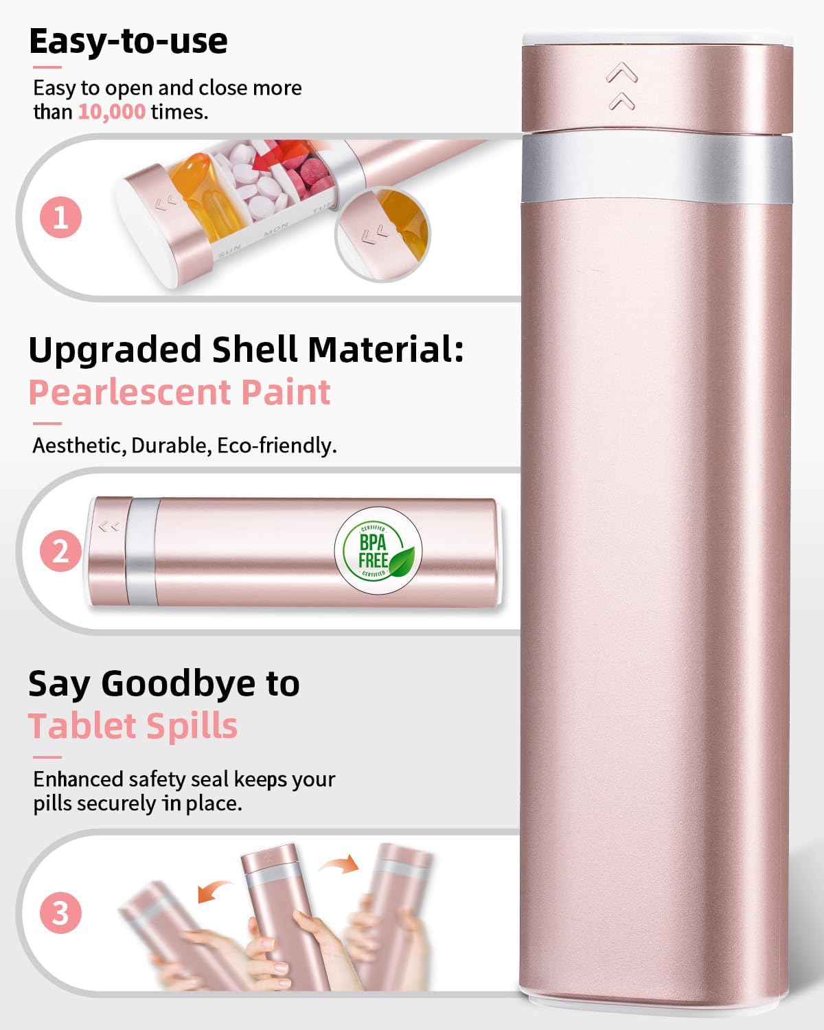 Weekly Pill Organizer 7 Day, Daily Pill Box, Travel Pill Case, Cute Pill Holder to Hold Vitamins, Medicines, Supplements, Pills Organizer(Pink)