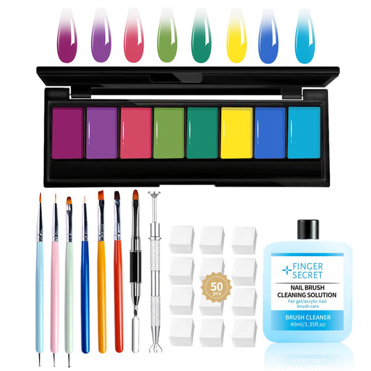 8 Colors Ombre Gel Pat Nail Polish Set,Ombre Pigment for Nails,Gradient Painting Gel with 50Pcs Nail Sponges for 3D Gels Nail Art can be Painted in Salon or Home Use