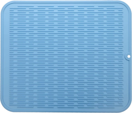 Silicone Dish Drying Mat for Multiple Usage,Easy clean,Eco-friendly,Heat-resistant Silicone Mat for Kitchen Counter or Sink,Refrigerator or Drawer Liner Light Blue 2XL 24 inches x 18 inches