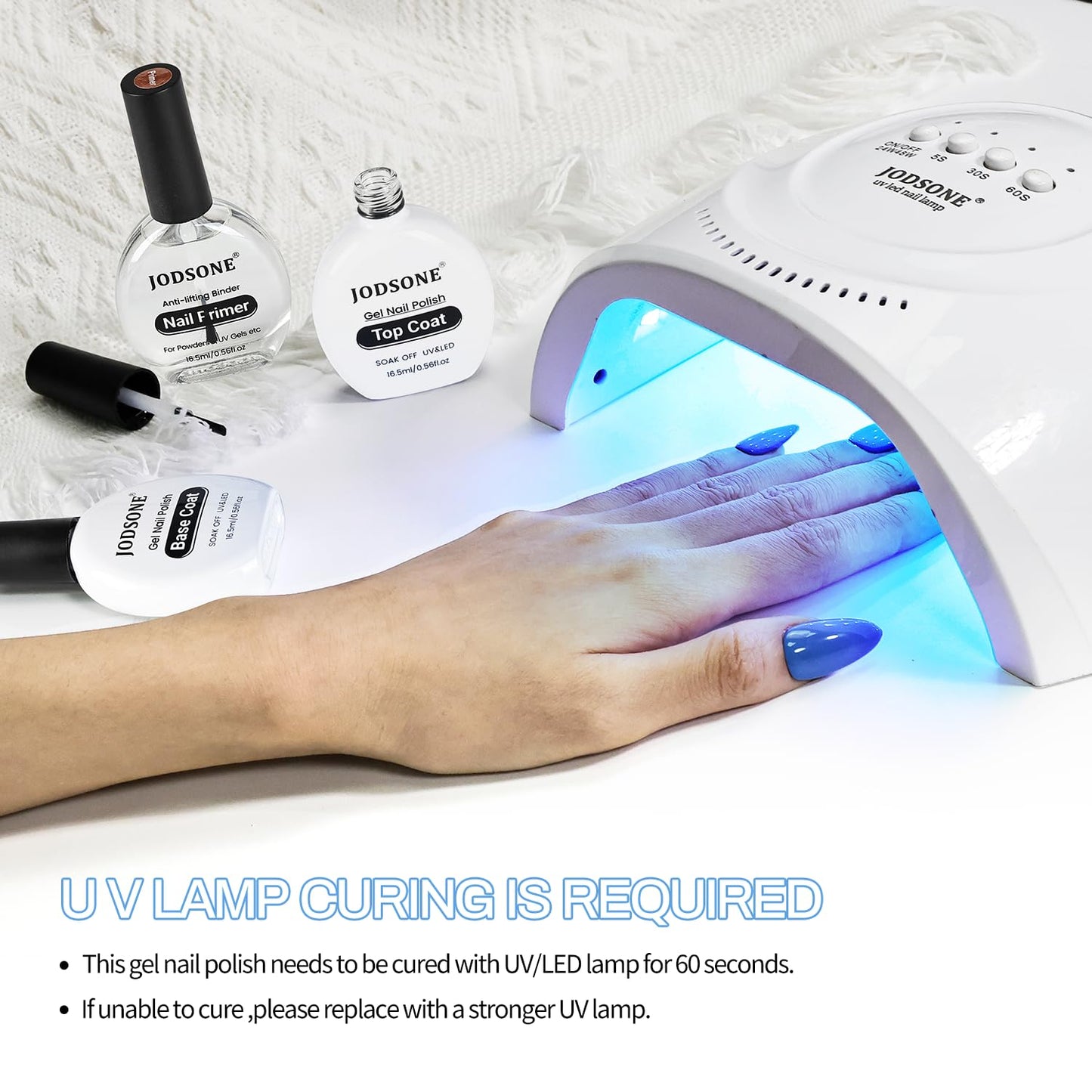 JODSONE 3Pcs 16.5ml Top Coat and Base Coat Set with Nail Primer No Wipe Top Coat Base Need U V Lamp Cured Nail Primer for Helping Nail Polish Adhere Better to Natural Nail