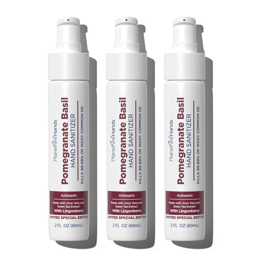 Pomegranate Basil Lotion Hand Sanitizer | Travel Size | Moisturizing Hand Lotion | Made with Aloe Vera & Essential Oils | Rich in Vitamin E | Cleanse & Moisturize | Scented Hand Sanitizer | 3-Pack