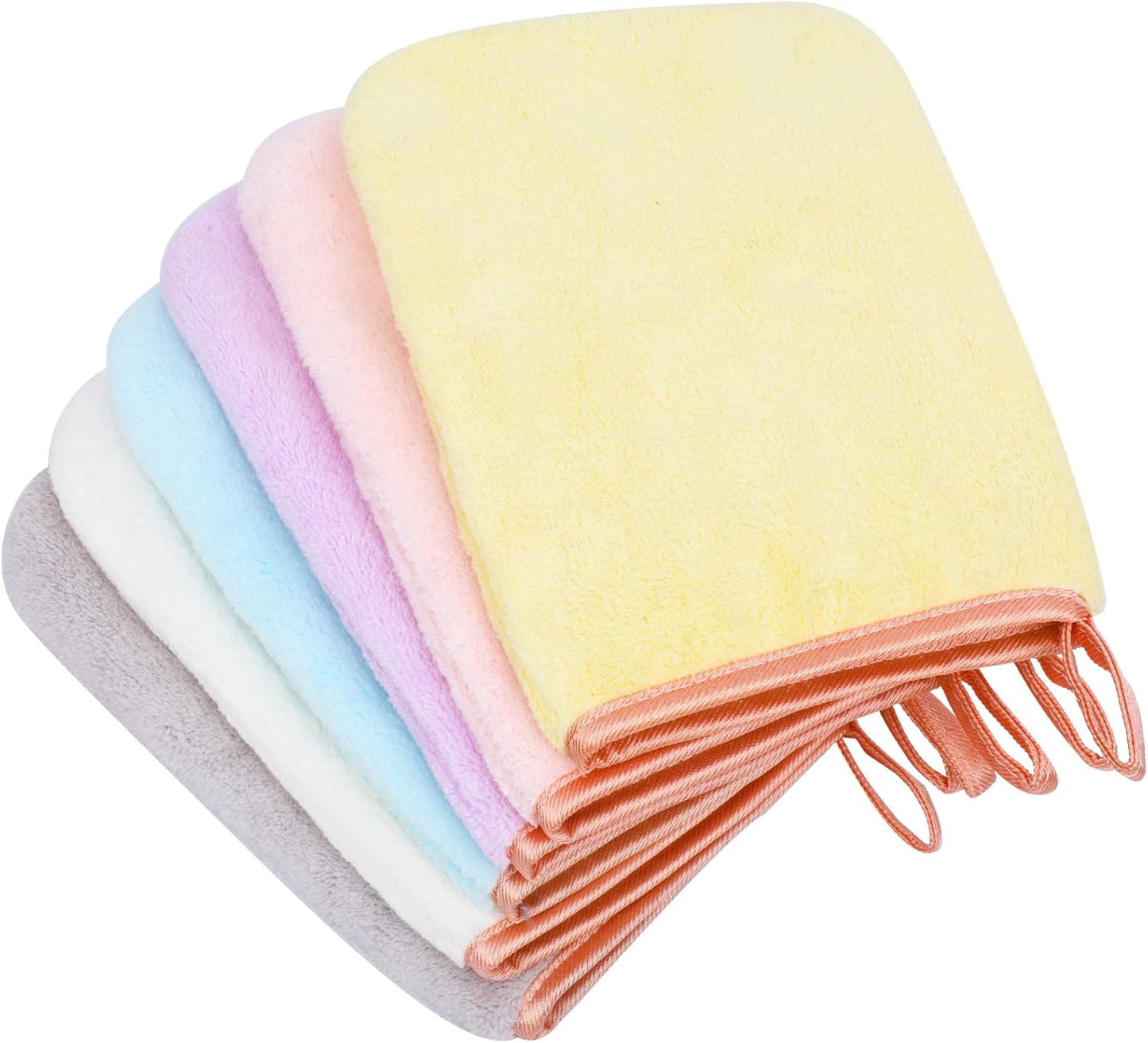 PHOGARY 6 Pack Microfiber Body Wash Mitts, 6×8 Inch Super Absorbent & Soft Face Mitten, Coral Fleece Body Cleansing Bath Spa Cloth, Reusable Makeup Remover Mitt Gloves, 6 Colors