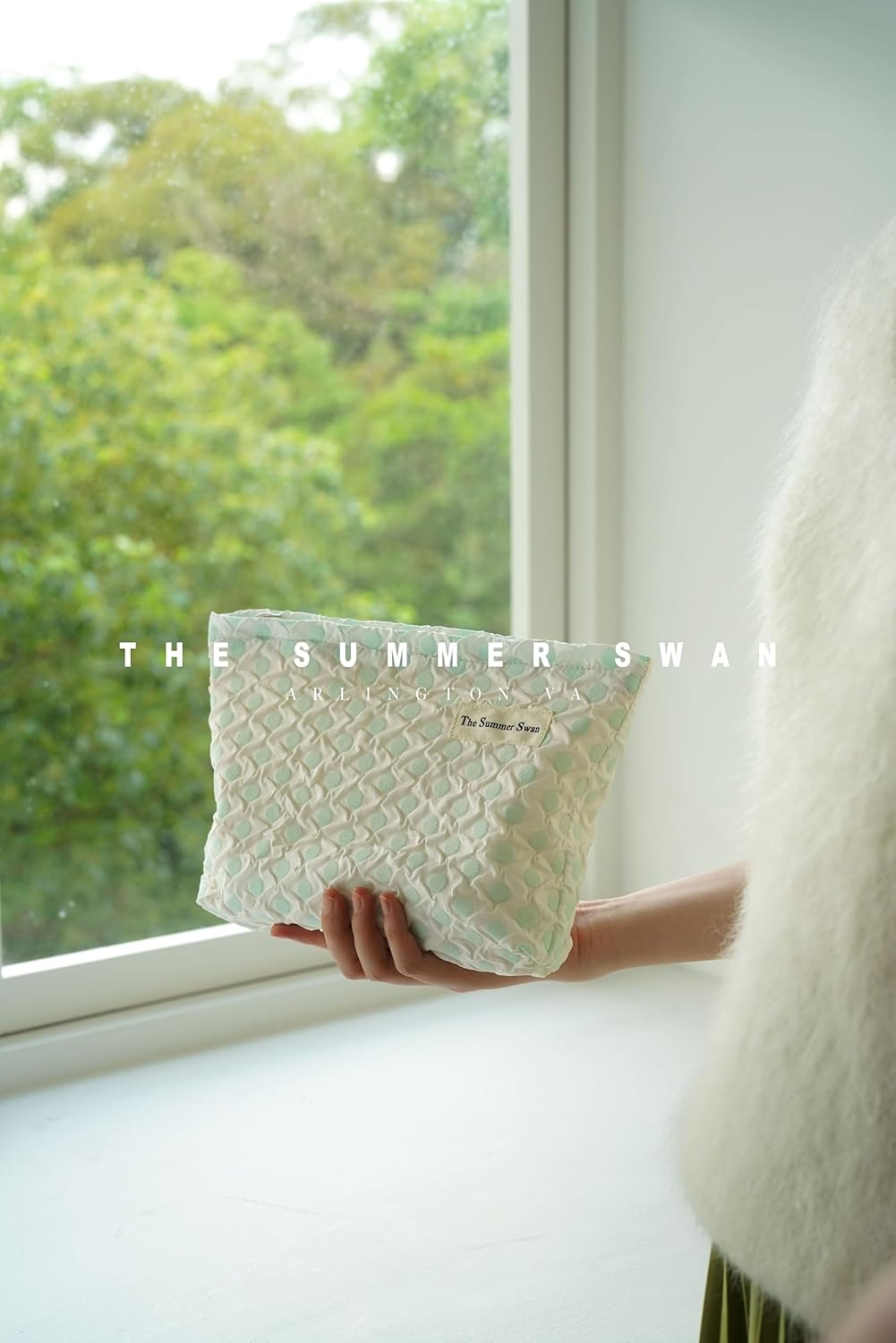 The Summer Swan | Large Floral Mid-day Clutch | Period Kit Hygiene Skincare Bag | Cute Polka Dots Green Makeup Bag