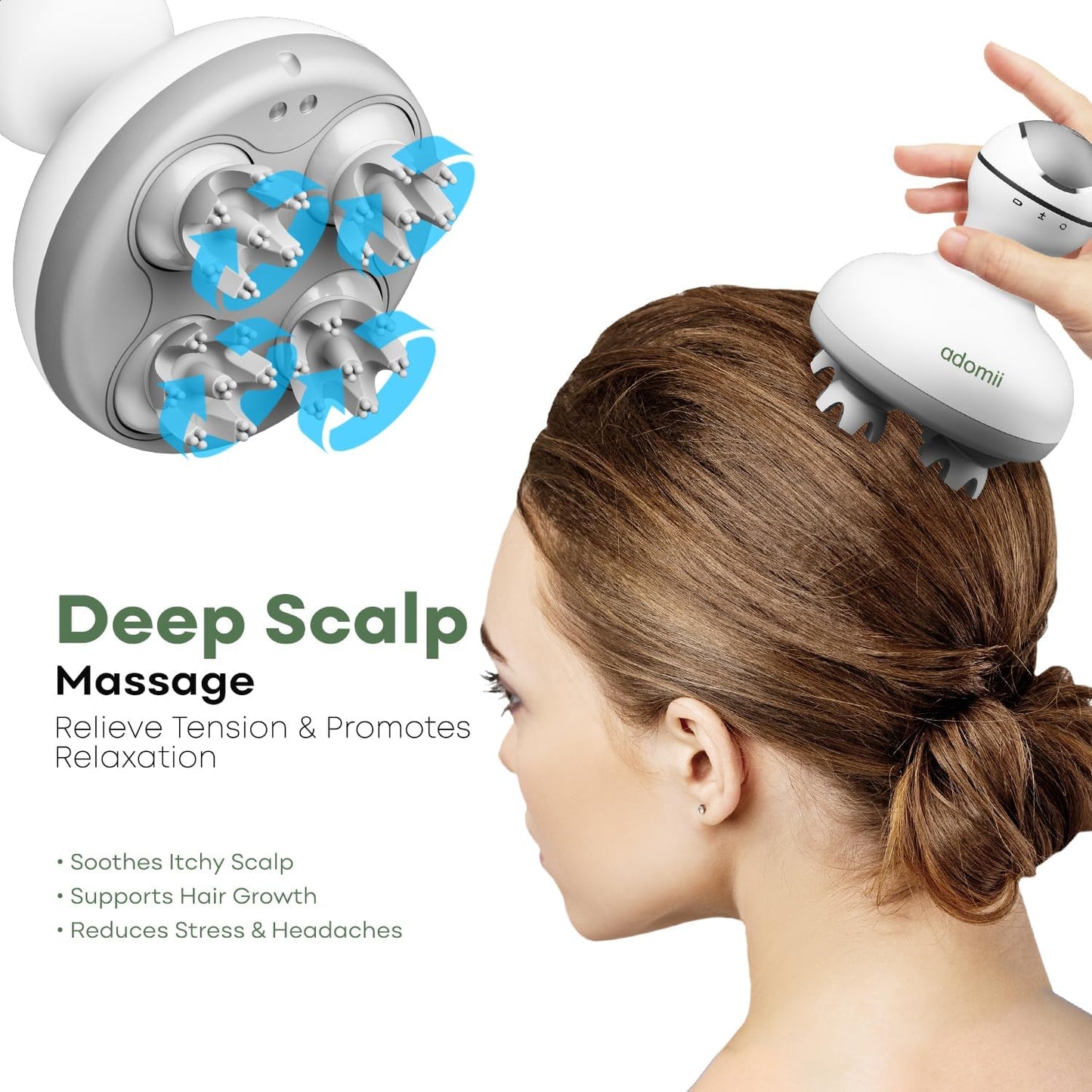 Electric Scalp Massager for Headache & Stress Relief - Cordless, Handheld Head Massager for Scalp w/ 84 Kneading Nodes for Deep Clean - Waterproof & Pet-Friendly Tool - Ideal Gift