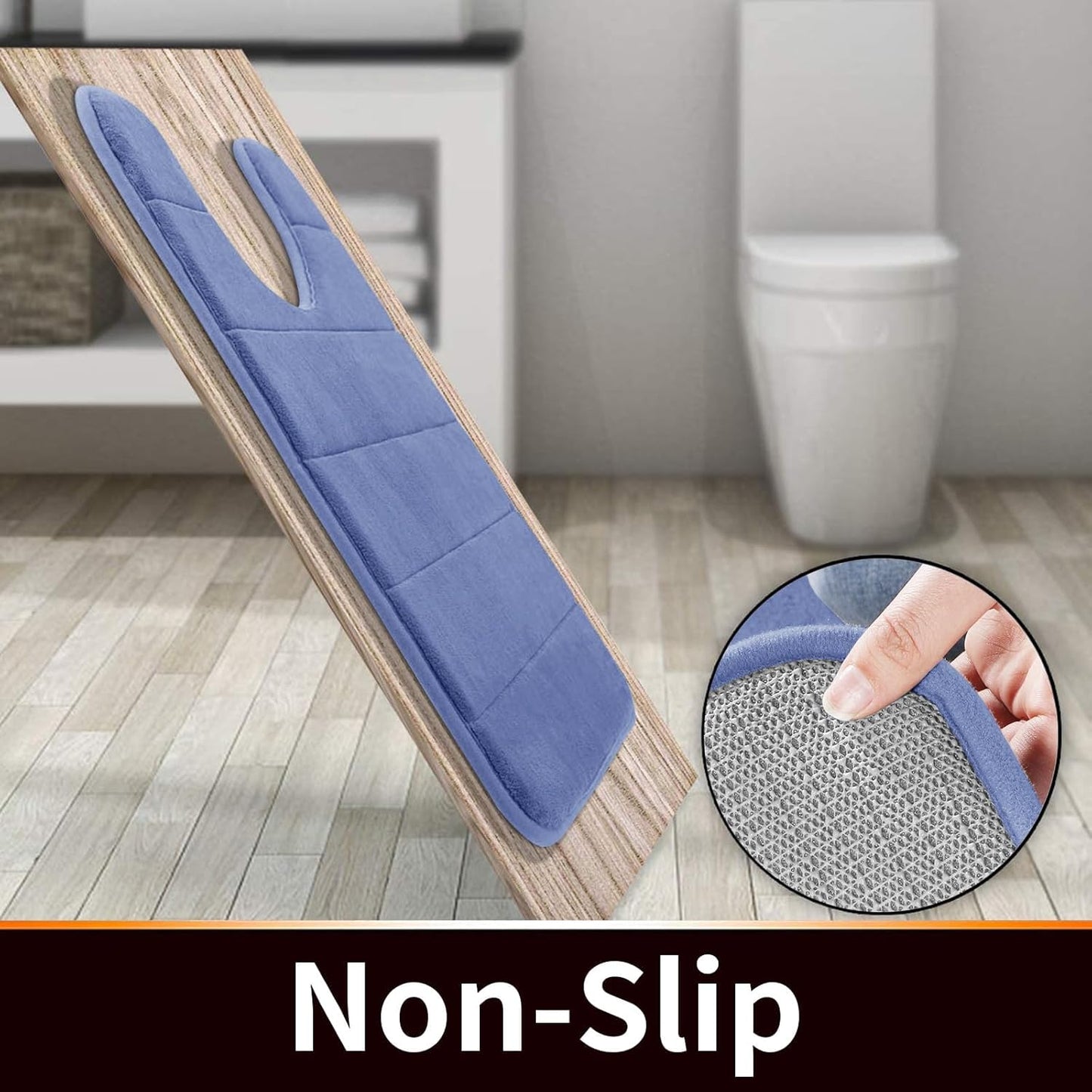 Yimobra Memory Foam Toilet Bath Mat U-Shaped, Soft and Comfortable, Super Water Absorption, Non-Slip, Thick, Machine Wash and Easier to Dry for Bathroom Commode Contour Rug, 24 X 20 Inches, Navy Blue